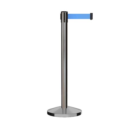 Montour Line Stanchion Belt Barrier Sat.Steel Post 9ft. Lt Blu Belt M630-SS-LBL-90